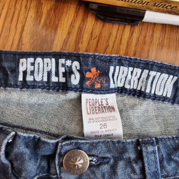 Peoples Liberation Womens Size 26 Distressed Skinny Blue Jeans Star Pocket - Picture 5 of 11